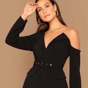 Black Shein one shoulder Blazer with belt